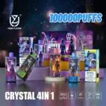 UZY Four Flavors 100000 100K Puffs Crystal 4 In 1 Flavors Newest Original Rechargeable LED Display Disposable Vape