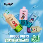 FIHP 60000 60k Puffs 3 in 1 Flavors Original Rechargeable LED Display Disposable Vape