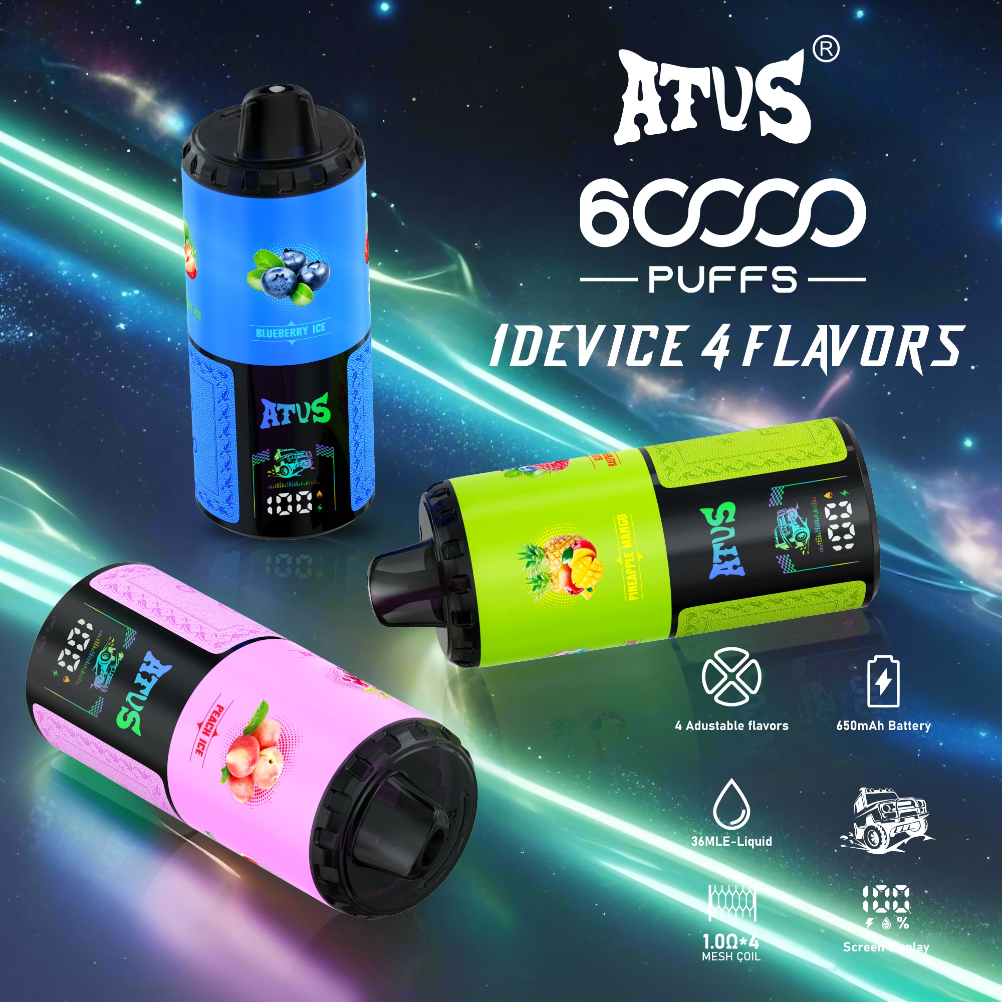 product_image_1768363352.webp ATVS Warship 60000 60K Puffs 4 in 1 Flavors Newest Original Rechargeable LCD Display Disposable Vape - Image 1